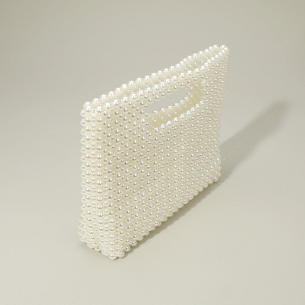 Madeline Love Cream, Gold Pearl Beaded Open Top Handbag - Bags & Wallets - desc