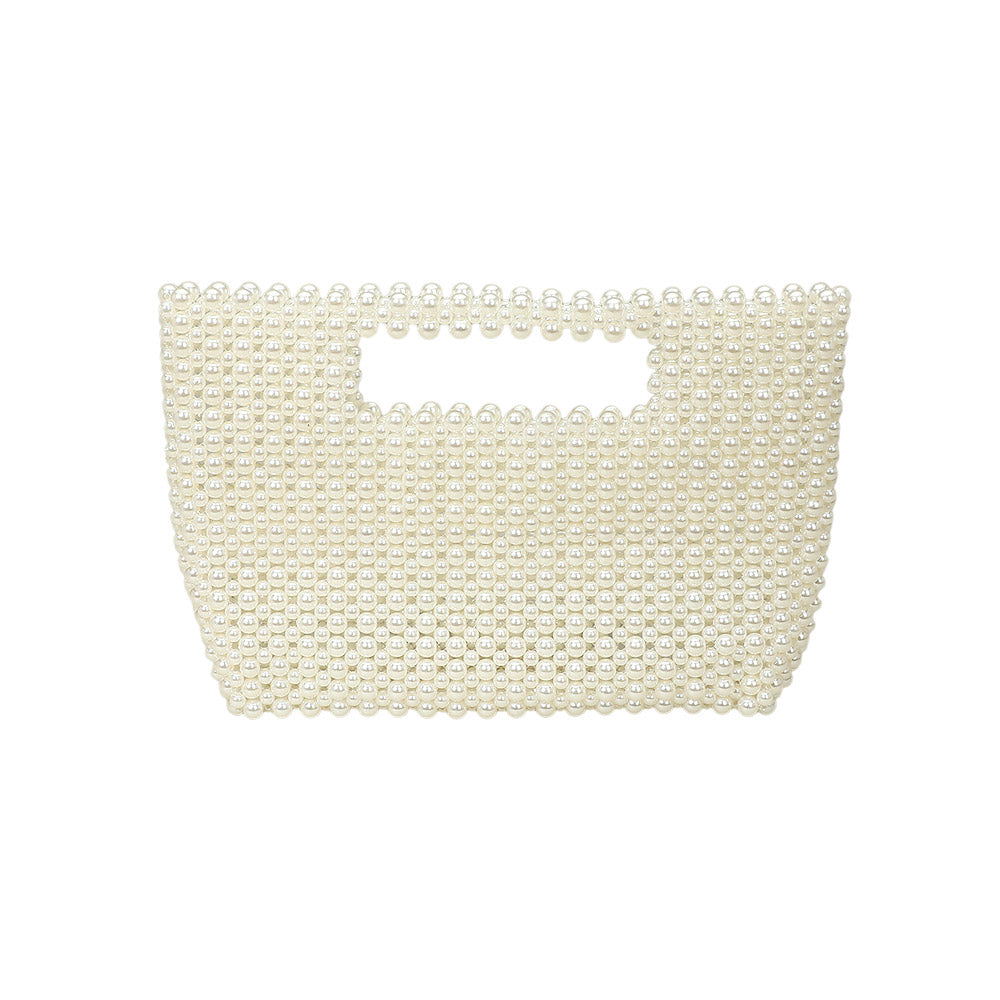 Madeline Love Cream, Gold Pearl Beaded Open Top Handbag - Bags & Wallets - extra