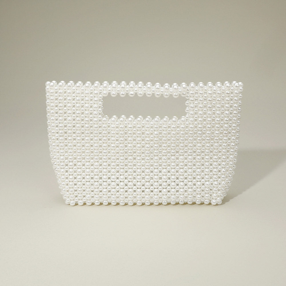 Madeline Love Rhodium, White Pearl Beaded Open Top Handbag - Bags & Wallets