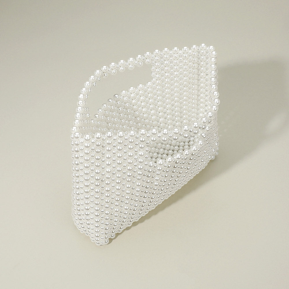Madeline Love Rhodium, White Pearl Beaded Open Top Handbag - Bags & Wallets - extra
