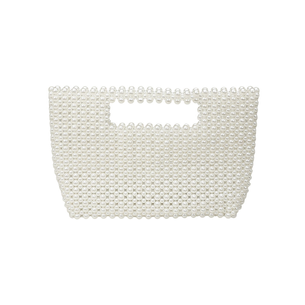 Madeline Love Rhodium, White Pearl Beaded Open Top Handbag - Bags & Wallets - extra