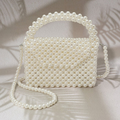 Madeline Love Cream, Gold Pearl Beaded Top Handle Flap Hand Bag / Crossbody Bag - Bags & Wallets