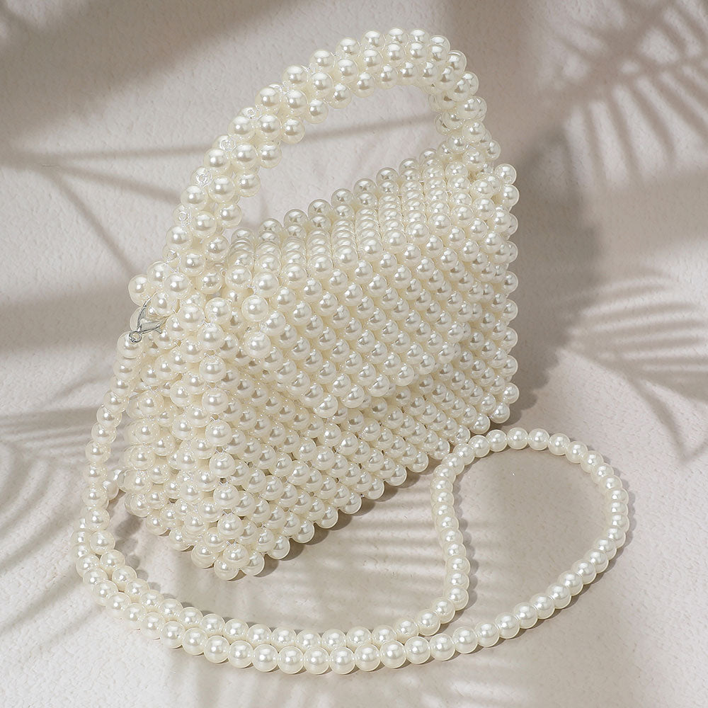Madeline Love Cream, Gold Pearl Beaded Top Handle Flap Hand Bag / Crossbody Bag - Bags & Wallets - extra