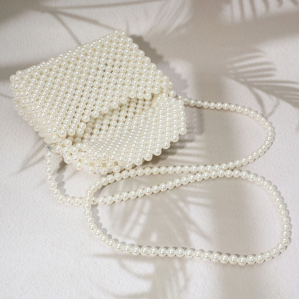 Madeline Love Cream, Gold Pearl Beaded Top Handle Flap Hand Bag / Crossbody Bag - Bags & Wallets - extra