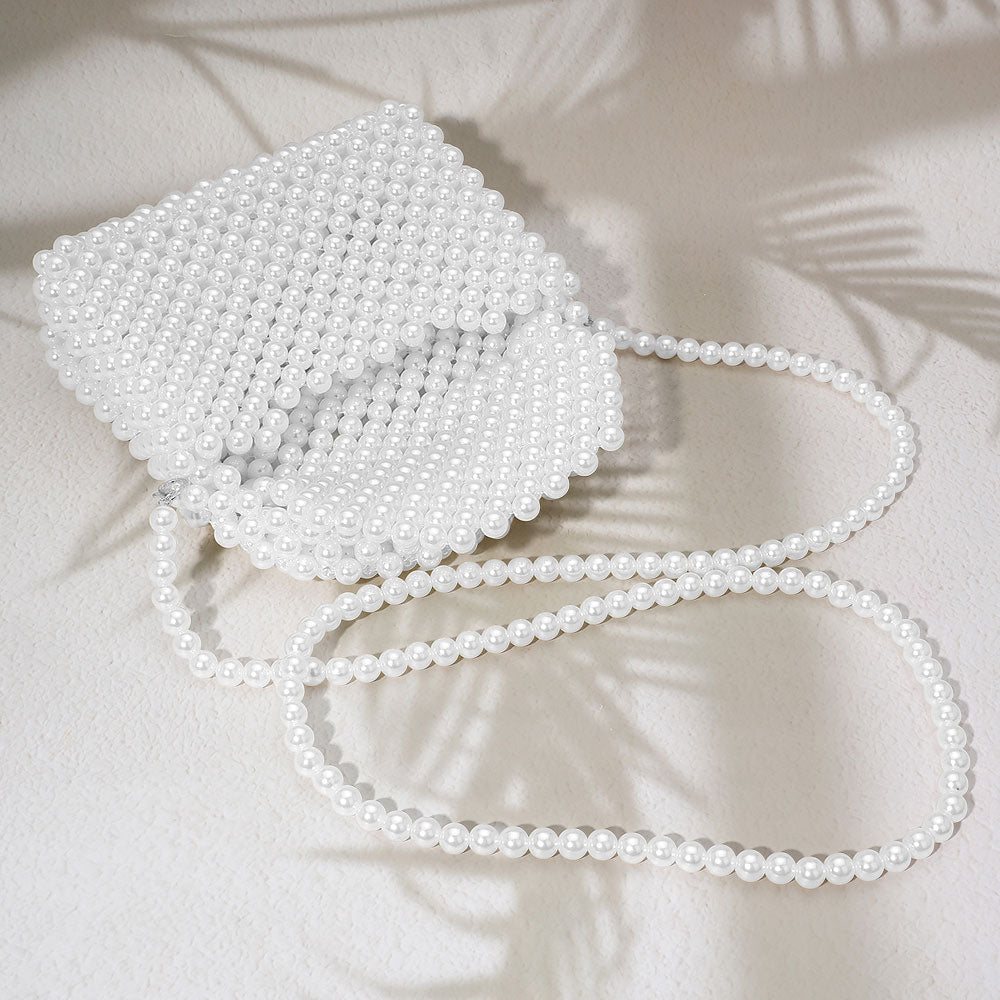 Madeline Love Rhodium, White Pearl Beaded Top Handle Flap Hand Bag / Crossbody Bag - Bags & Wallets - extra