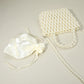 Madeline Love Cream, Gold Pearl Beaded Top Handle Drawstring Pouch Handbag / Crossbody Bag - Bags & Wallets - extra