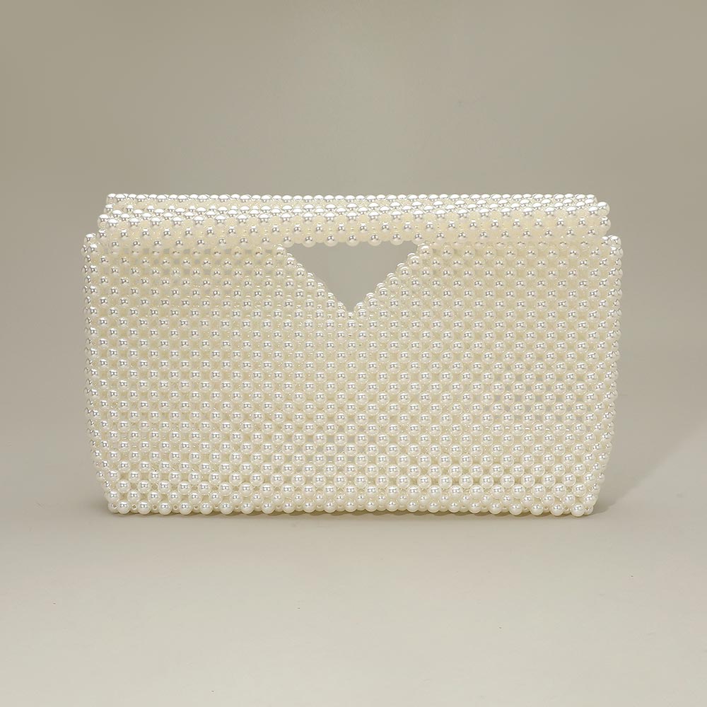 Madeline Love Cream, Gold Pearl Beaded Open Top Clutch Bag - Bags & Wallets