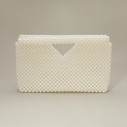Madeline Love Cream, Gold Pearl Beaded Open Top Clutch Bag - Bags & Wallets