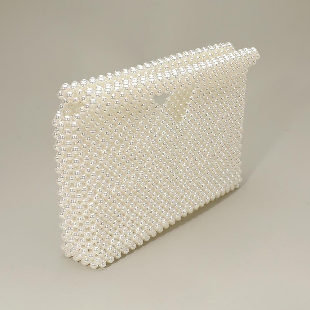 Madeline Love Cream, Gold Pearl Beaded Open Top Clutch Bag - Bags & Wallets - desc