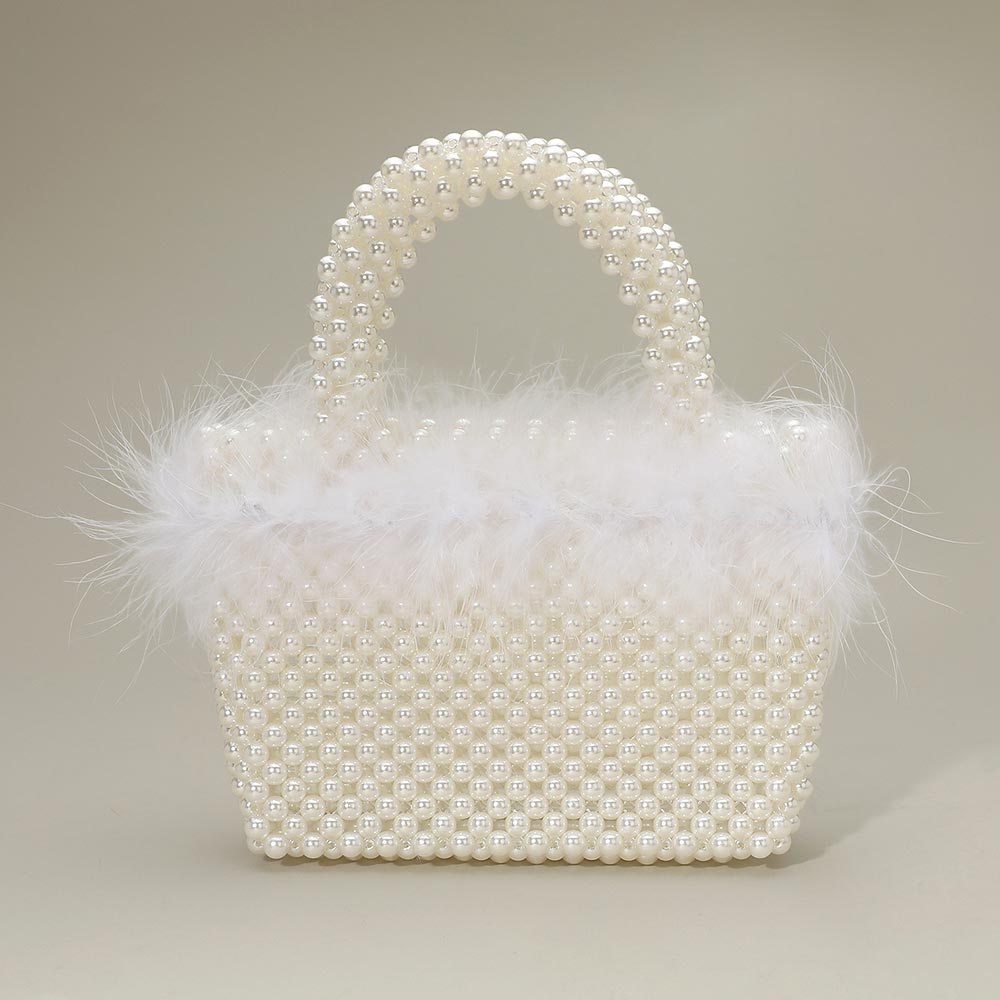 Madeline Love Cream, Gold Feather Embellished Open Top Mini Tote Bag - Bags & Wallets