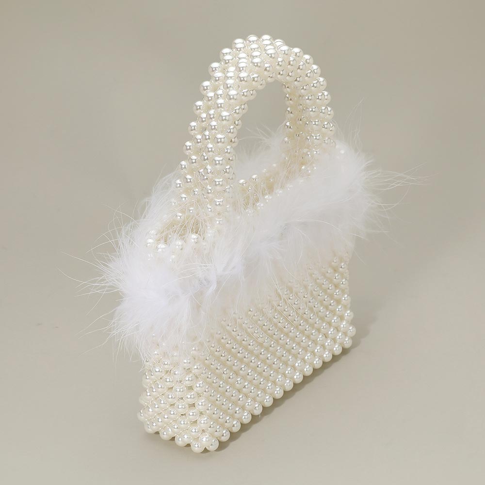 Madeline Love Cream, Gold Feather Embellished Open Top Mini Tote Bag - Bags & Wallets - desc