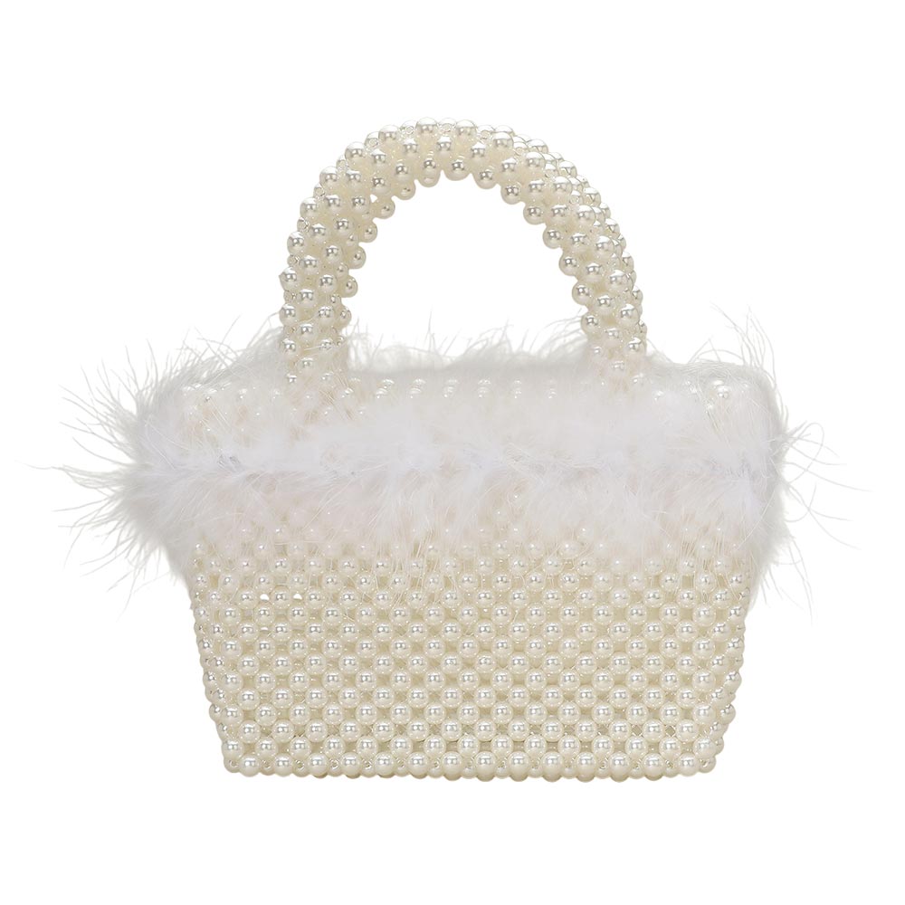 Madeline Love Cream, Gold Feather Embellished Open Top Mini Tote Bag - Bags & Wallets - extra