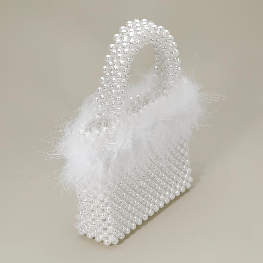 Madeline Love Rhodium, White Feather Embellished Open Top Mini Tote Bag - Bags & Wallets - extra