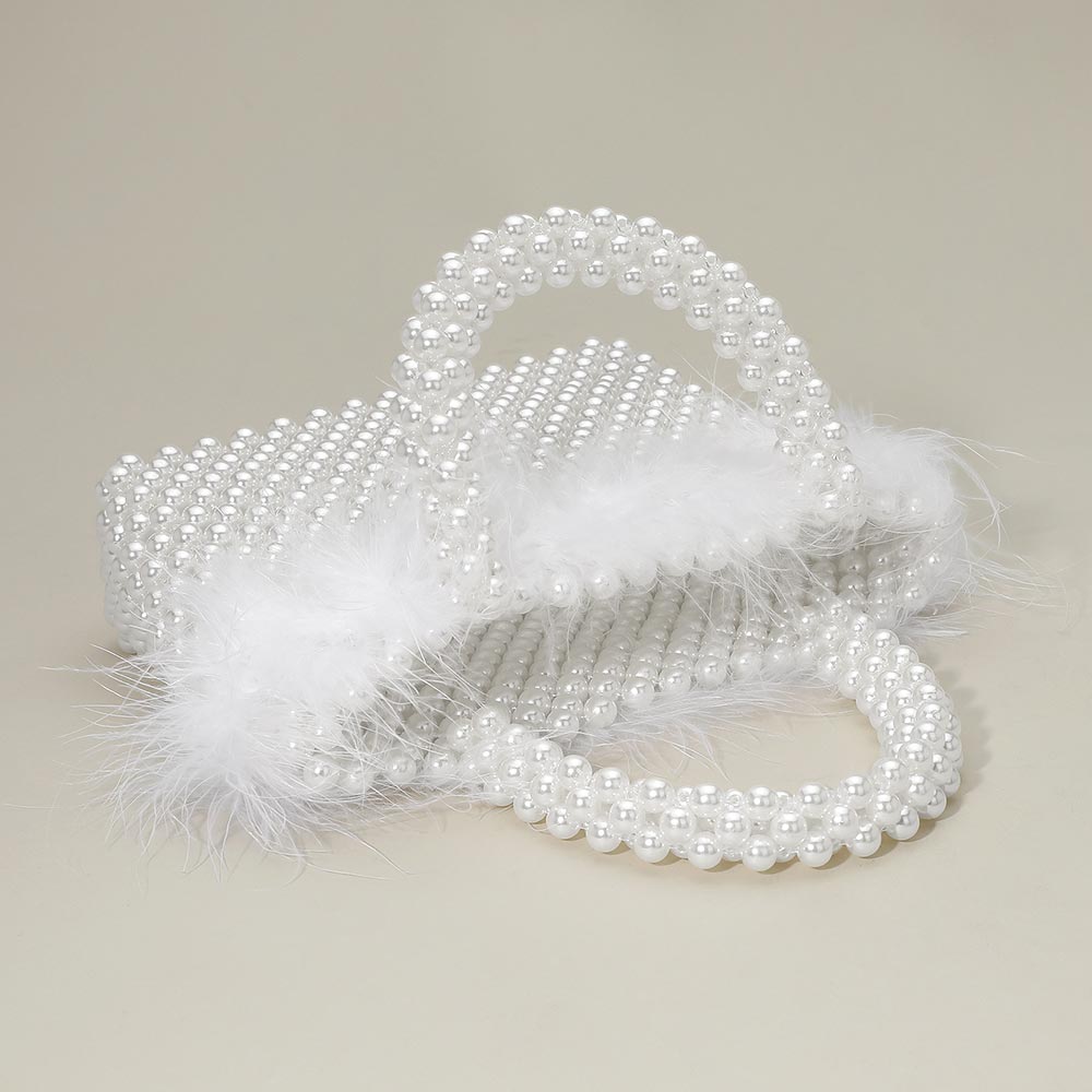 Madeline Love Rhodium, White Feather Embellished Open Top Mini Tote Bag - Bags & Wallets - extra