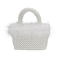 Madeline Love Rhodium, White Feather Embellished Open Top Mini Tote Bag - Bags & Wallets - extra