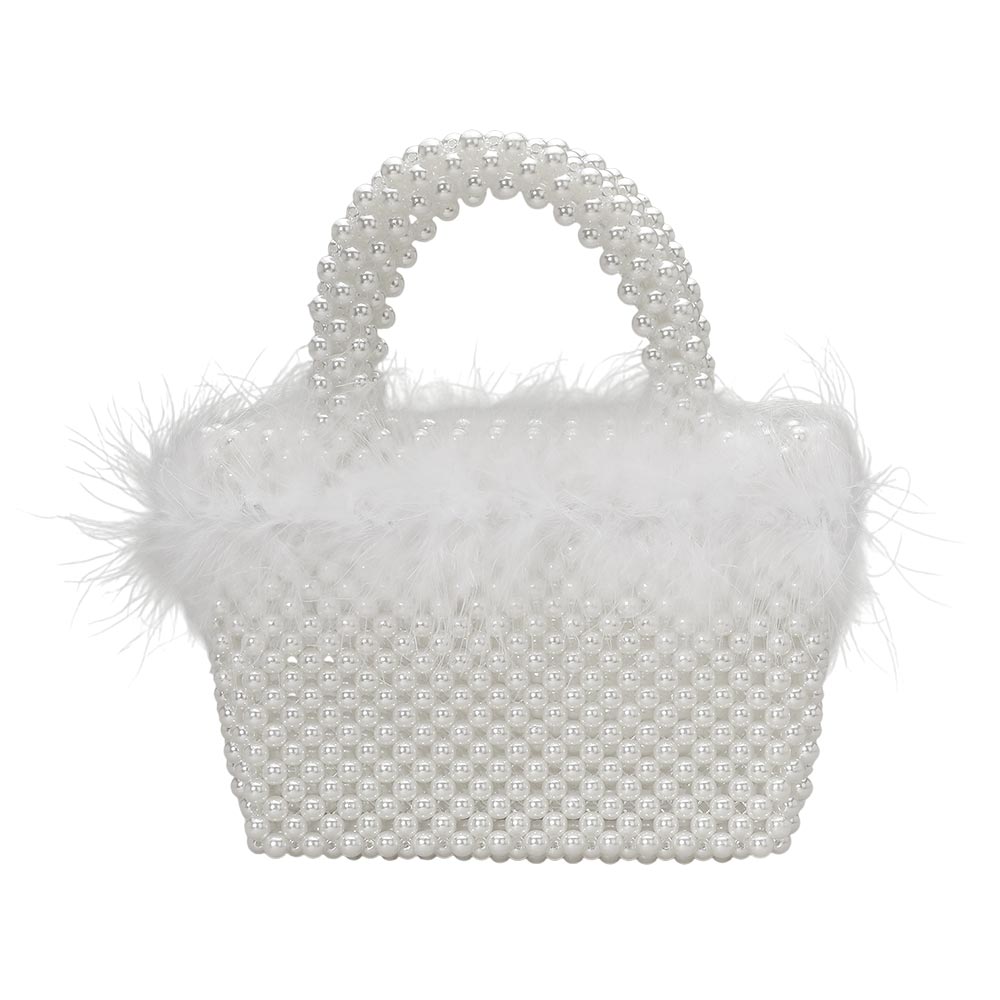 Madeline Love Rhodium, White Feather Embellished Open Top Mini Tote Bag - Bags & Wallets - extra