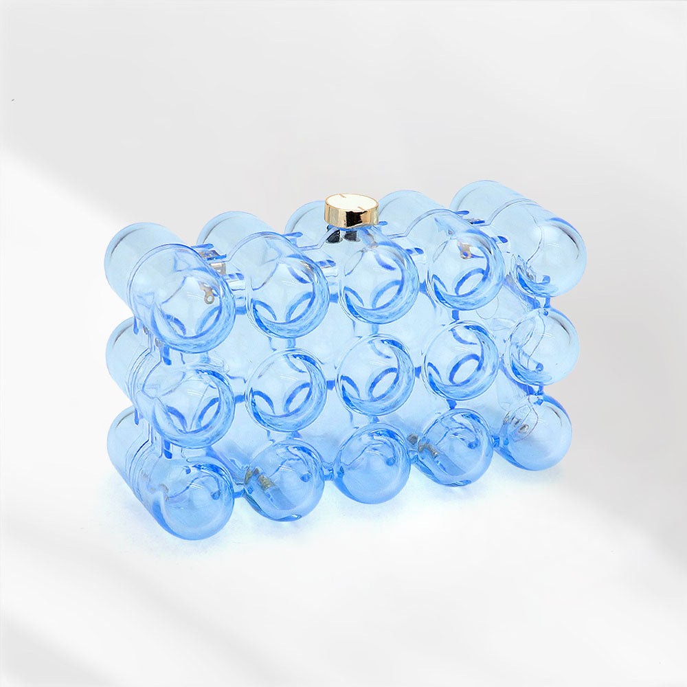 Madeline Love Blue, Clear Bubble Celluloid Acetate Transparent Box Clutch Crossbody Bag - Bags & Wallets