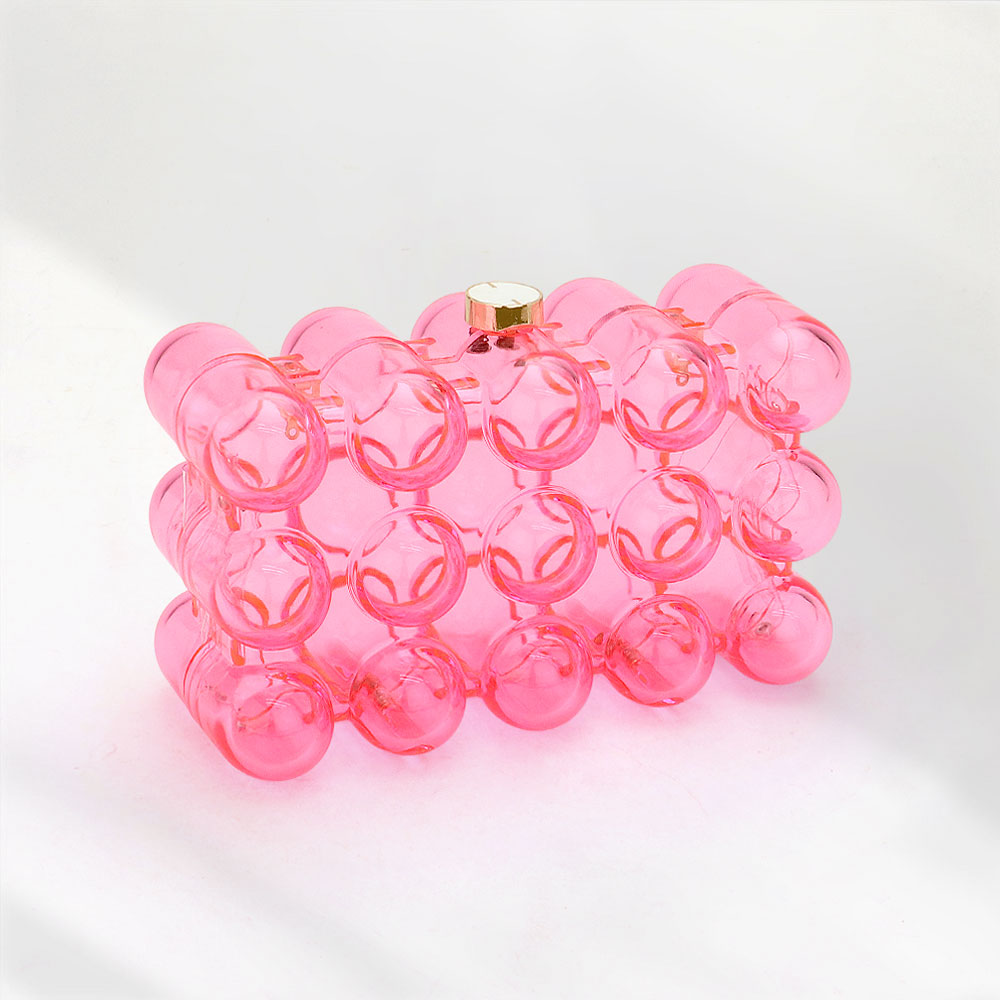 Madeline Love Clear, Pink Bubble Celluloid Acetate Transparent Box Clutch Crossbody Bag - Bags & Wallets