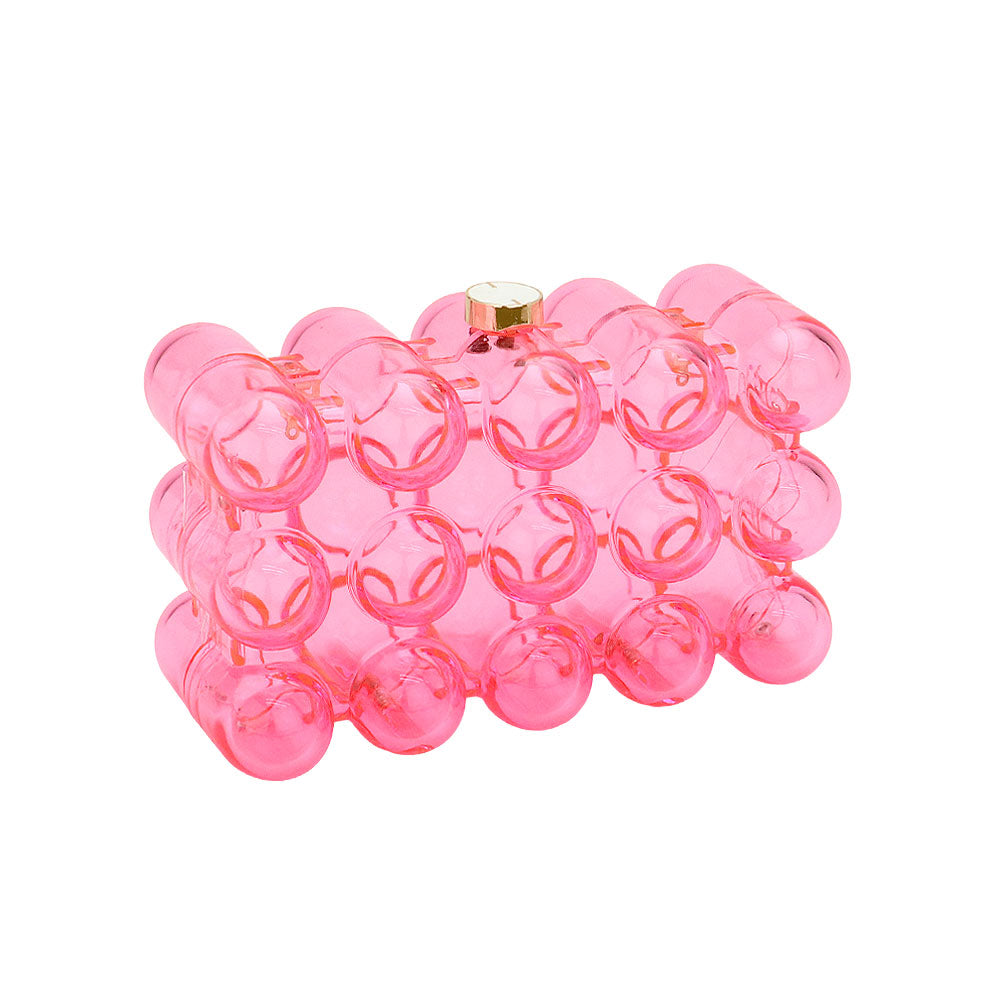 Madeline Love Clear, Pink Bubble Celluloid Acetate Transparent Box Clutch Crossbody Bag - Bags & Wallets - desc