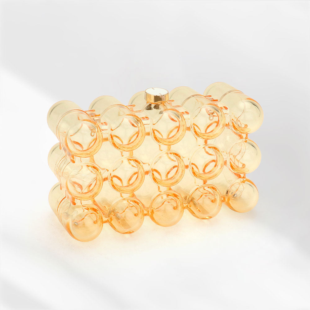 Madeline Love Clear, Yellow Bubble Celluloid Acetate Transparent Box Clutch Crossbody Bag - Bags & Wallets