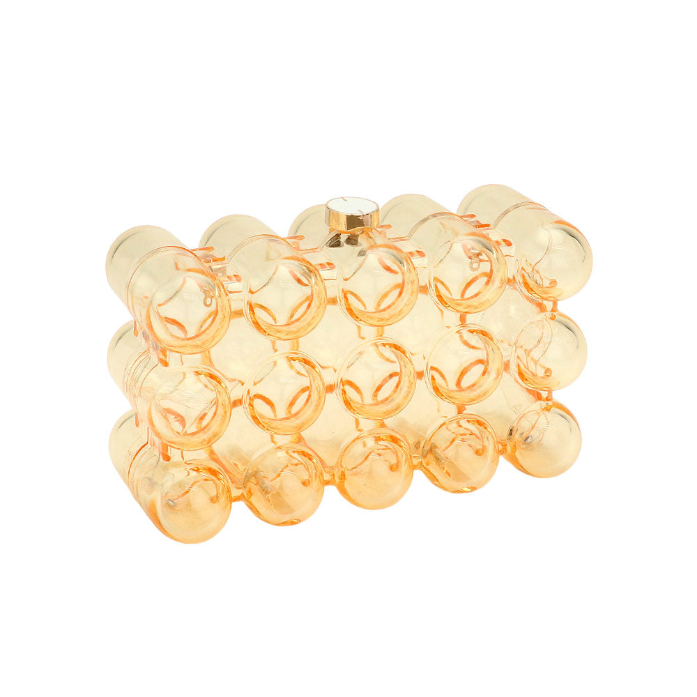 Madeline Love Clear, Yellow Bubble Celluloid Acetate Transparent Box Clutch Crossbody Bag - Bags & Wallets - desc