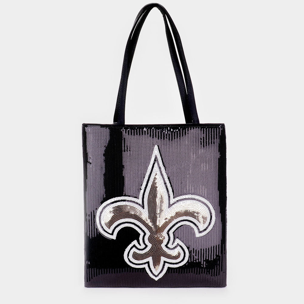 Madeline Love Black Fleur de Lis Accented Sequin Shoulder Bag - Bags & Wallets