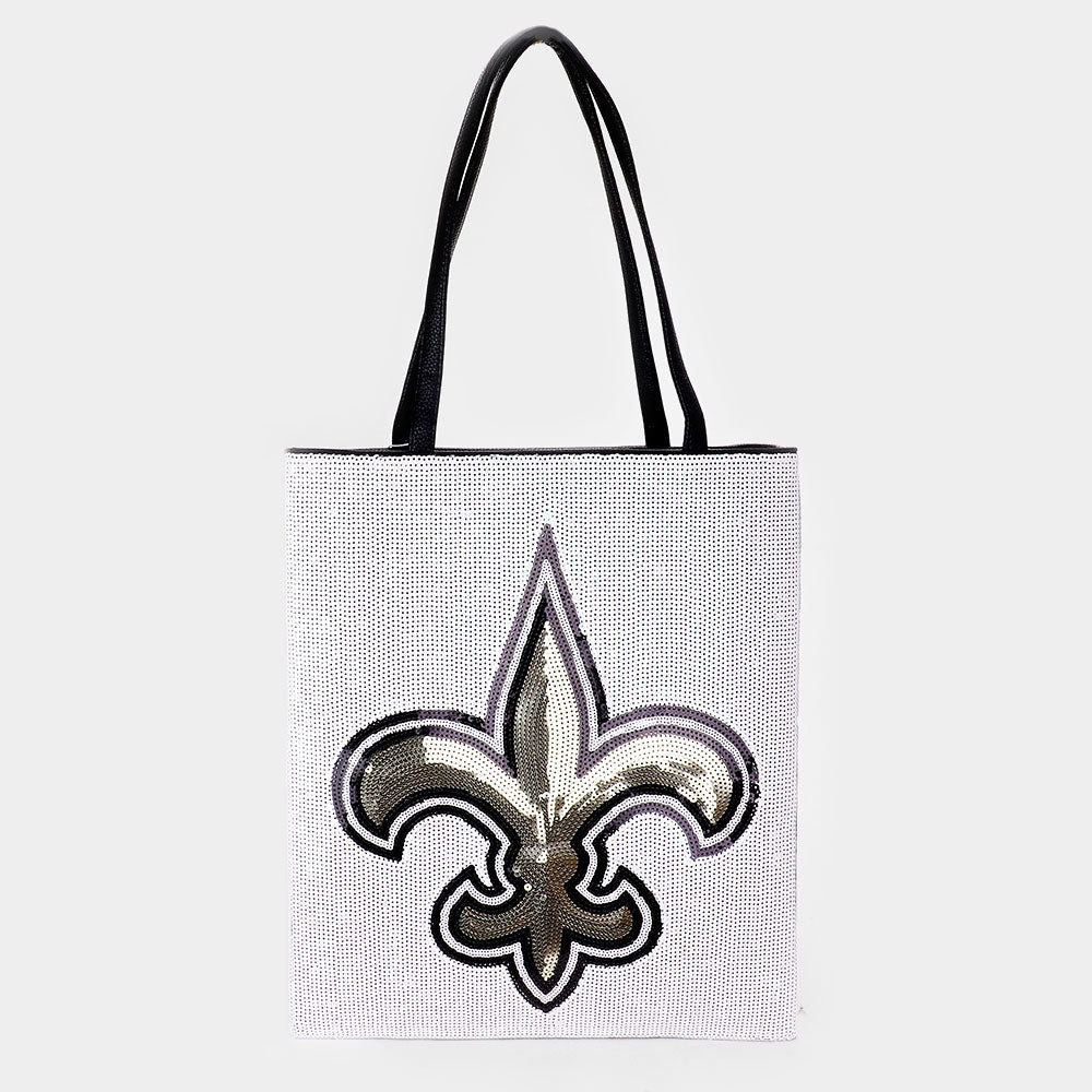 Madeline Love White Fleur de Lis Accented Sequin Shoulder Bag - Bags & Wallets