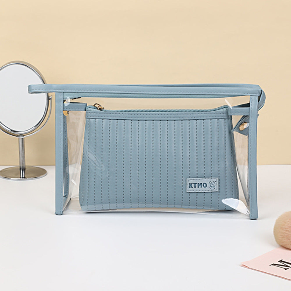 Madeline Love Blue 2PCS - Double Layer Makeup Pouch Bags - Beauty & Cosmetics