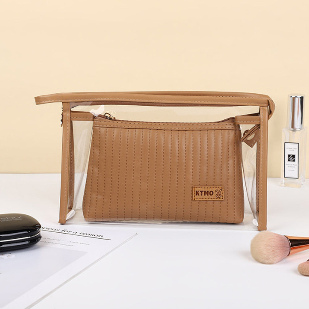 Madeline Love Brown 2PCS - Double Layer Makeup Pouch Bags - Beauty & Cosmetics