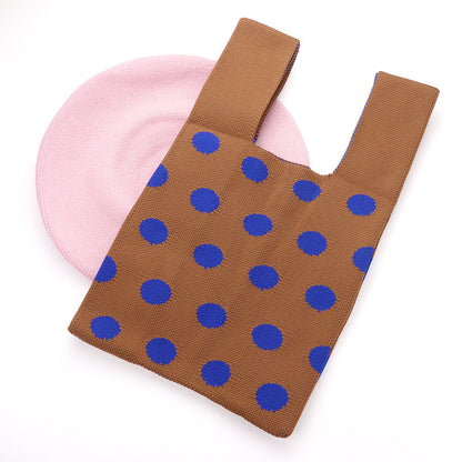 Madeline Love Brown Polka Dot Patterned Knit Tote Bag - Bags & Wallets