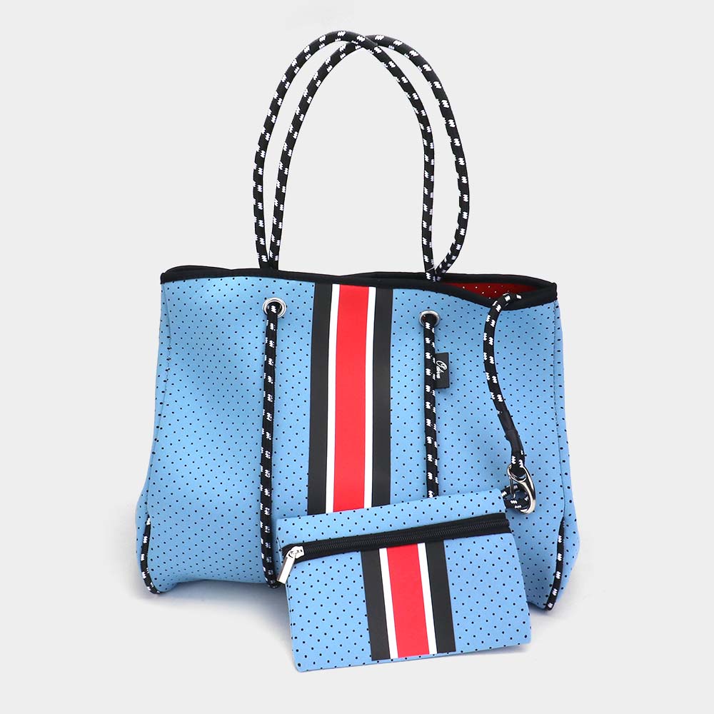 Madeline Love Mustard 2PCS - Color Block Accented Solid Beach Tote Bag and Mini Pouch Bag Set - Bags & Wallets - desc