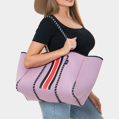 Madeline Love Pink 2PCS - Color Block Accented Solid Beach Tote Bag and Mini Pouch Bag Set - Bags & Wallets