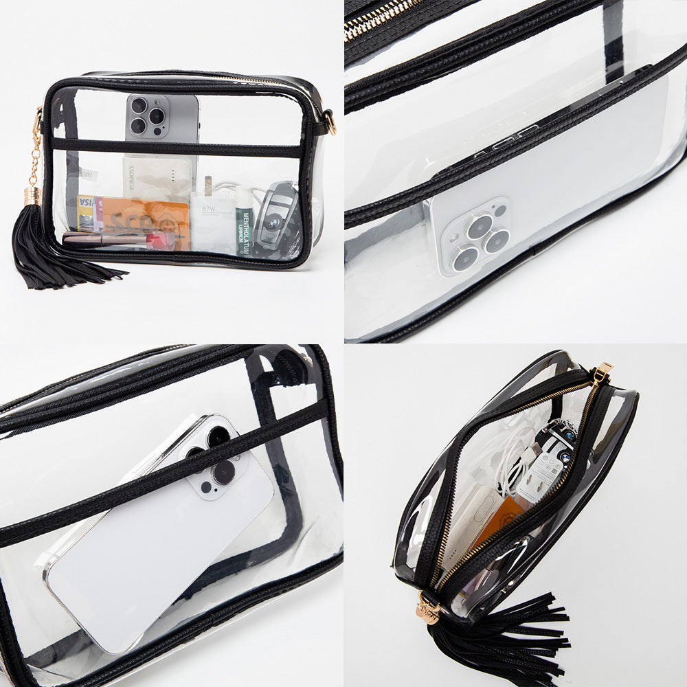 Madeline Love Burgundy, Clear Transparent Tassel Crossbody Bag - Bags & Wallets - extra