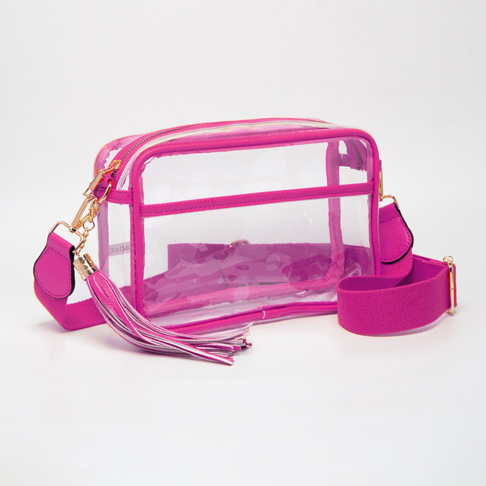 Madeline Love Clear, Fuchsia Transparent Tassel Crossbody Bag - Bags & Wallets