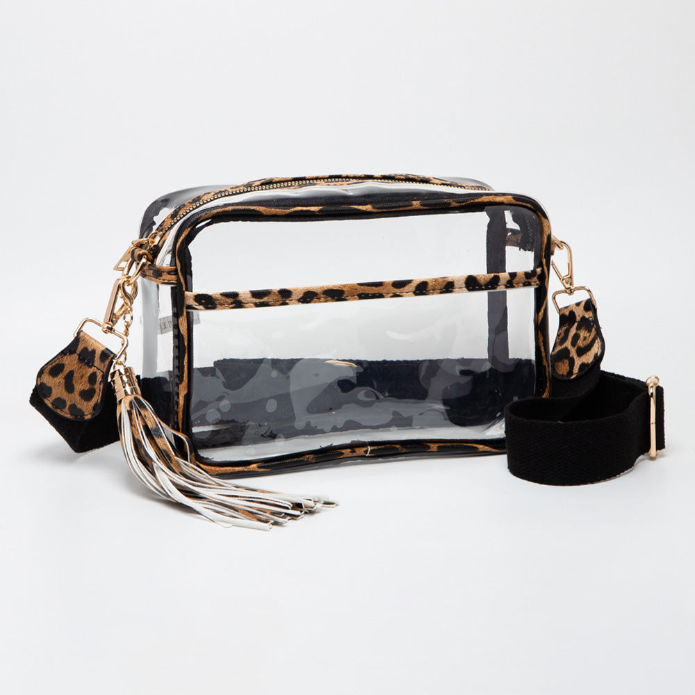 Madeline Love Clear, Leopard Transparent Tassel Crossbody Bag - Bags & Wallets