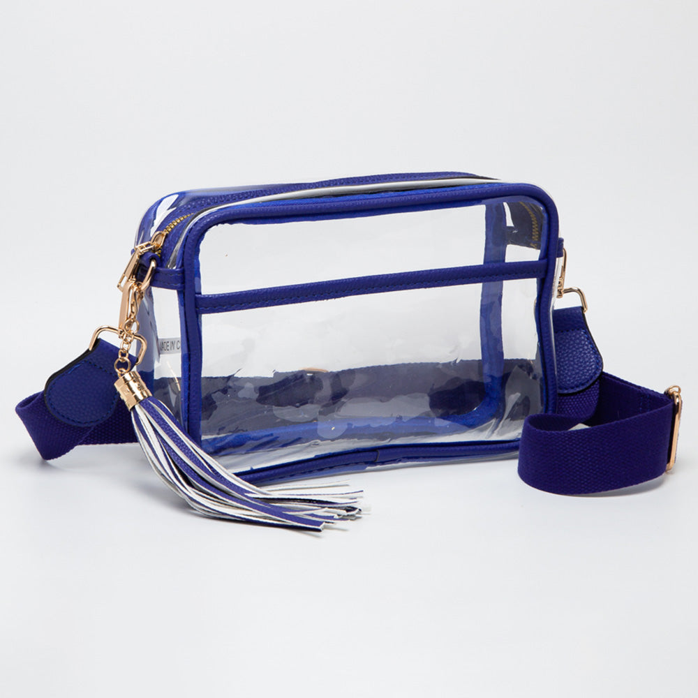 Madeline Love Clear, Royal Blue Transparent Tassel Crossbody Bag - Bags & Wallets