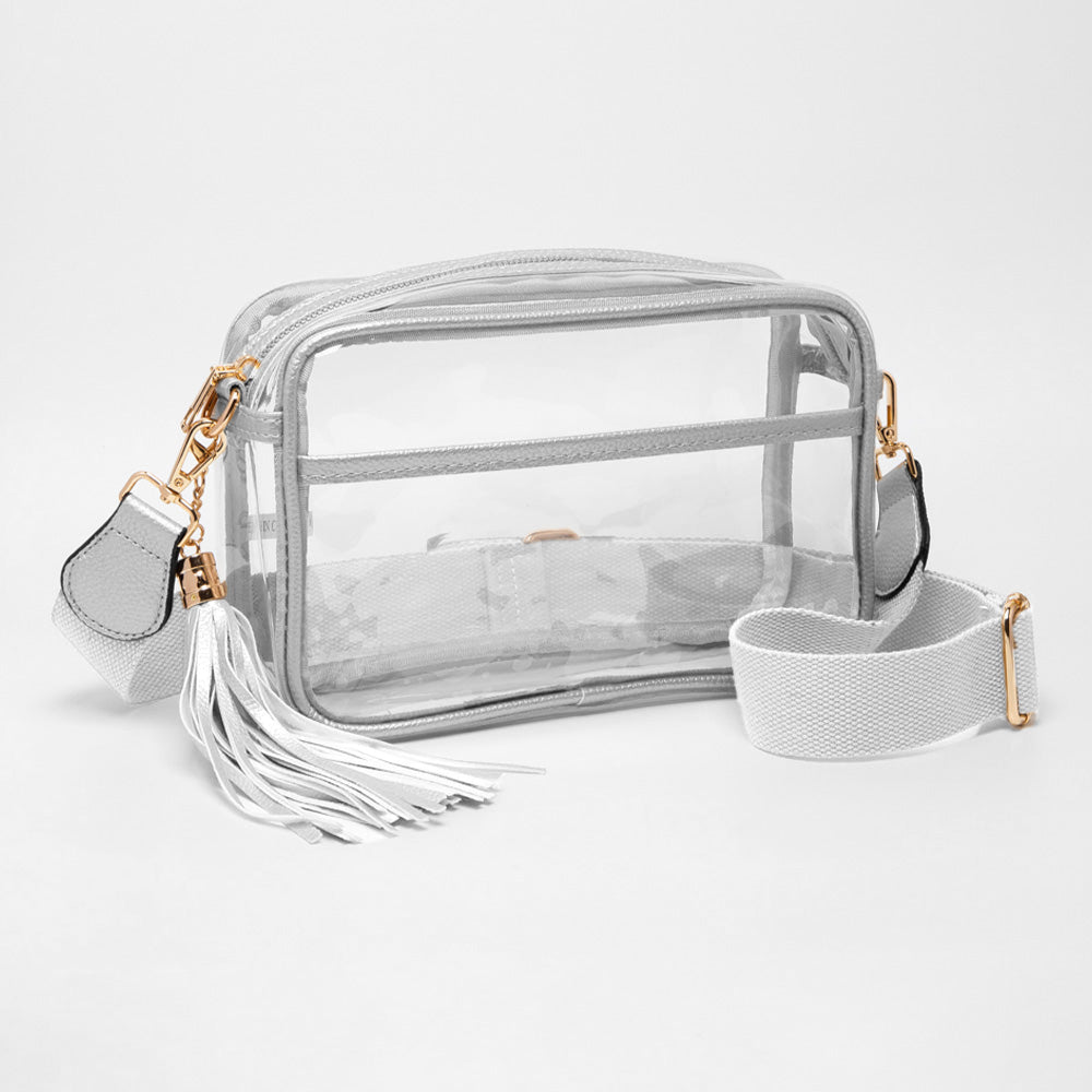 Madeline Love Clear, Silver Transparent Tassel Crossbody Bag - Bags & Wallets