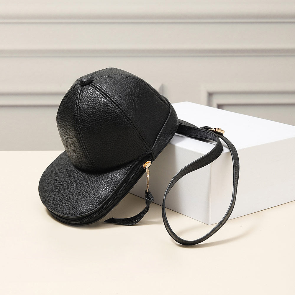 Madeline Love Black Solid Faux Leather Baseball Cap Crossbody Bag - Bags & Wallets
