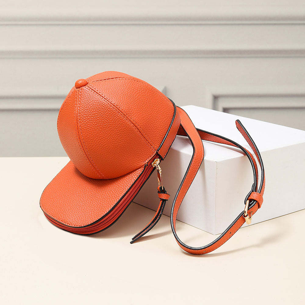 Madeline Love Orange Solid Faux Leather Baseball Cap Crossbody Bag - Bags & Wallets