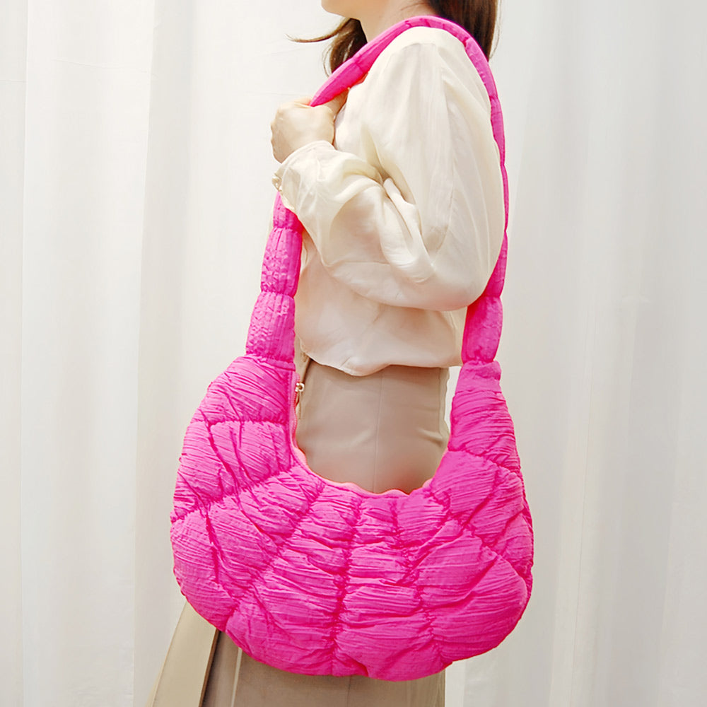 Madeline Love Fuchsia Quilted Puffer Croissant Crossbody Bag - Bags & Wallets