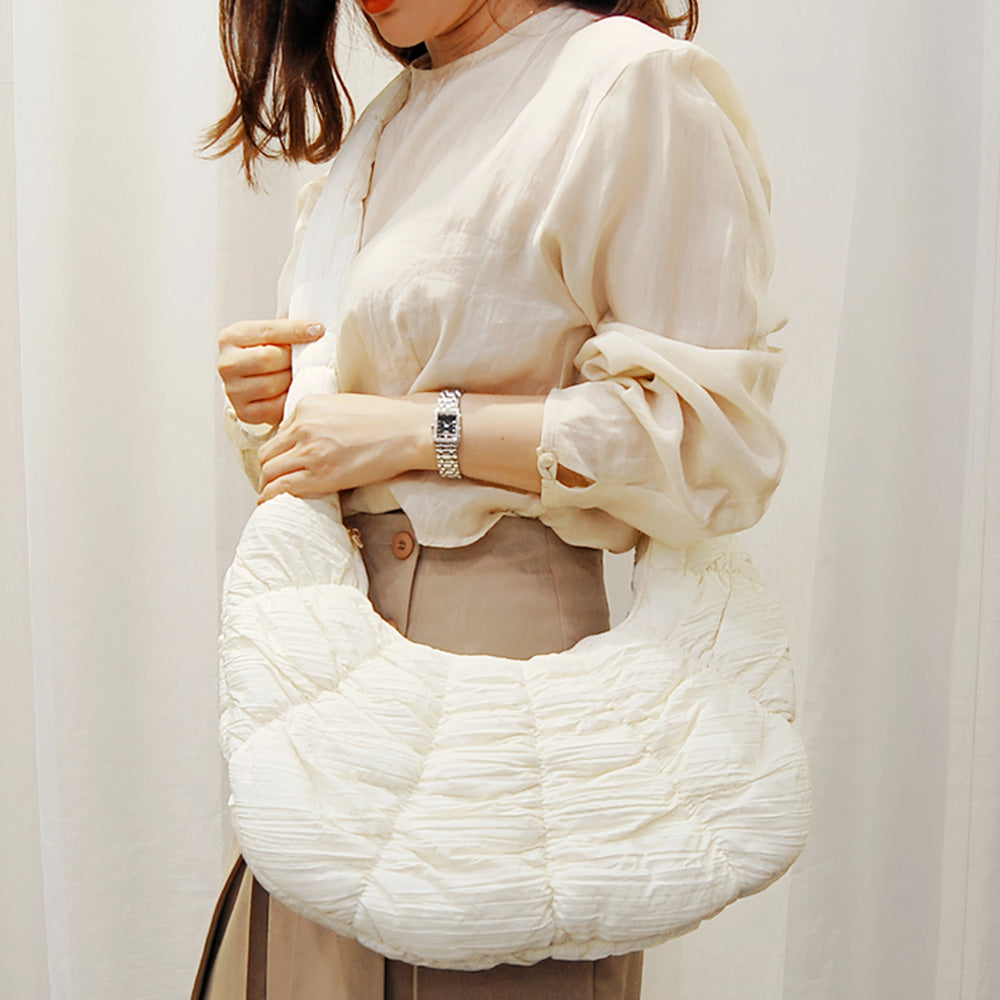 Madeline Love Ivory Quilted Puffer Croissant Cloud Crossbody Bag - Bags & Wallets