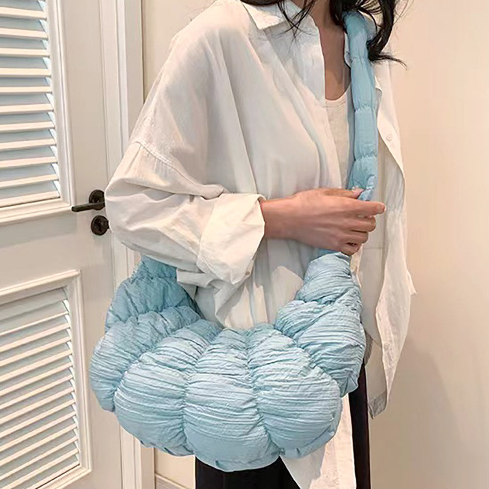 Madeline Love Light Blue Quilted Puffer Croissant Cloud Crossbody Bag - Bags & Wallets