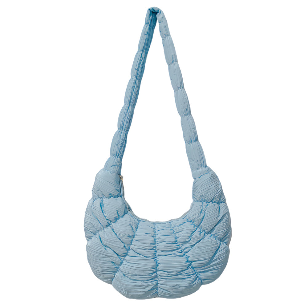 Madeline Love Light Blue Quilted Puffer Croissant Cloud Crossbody Bag - Bags & Wallets - desc
