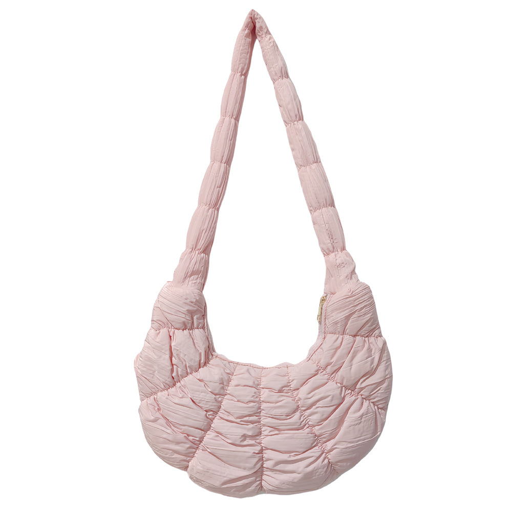 Madeline Love Pink Quilted Puffer Croissant Cloud Crossbody Bag - Bags & Wallets - desc