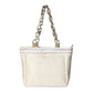 Madeline Love Beige Zigzag Chevron Patterned Celluloid Acetate Handle Straw Tote Bag - Bags & Wallets - extra