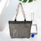 Madeline Love Black Zigzag Chevron Patterned Celluloid Acetate Handle Straw Tote Bag - Bags & Wallets