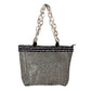 Madeline Love Black Zigzag Chevron Patterned Celluloid Acetate Handle Straw Tote Bag - Bags & Wallets - extra