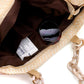 Madeline Love Pink Zigzag Chevron Patterned Celluloid Acetate Handle Straw Tote Bag - Bags & Wallets - desc