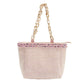 Madeline Love Pink Zigzag Chevron Patterned Celluloid Acetate Handle Straw Tote Bag - Bags & Wallets - extra