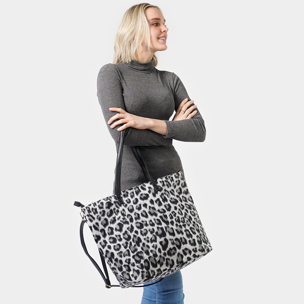 Madeline Love Gray Leopard Weekend Tote Bag With Pouch - Bags & Wallets